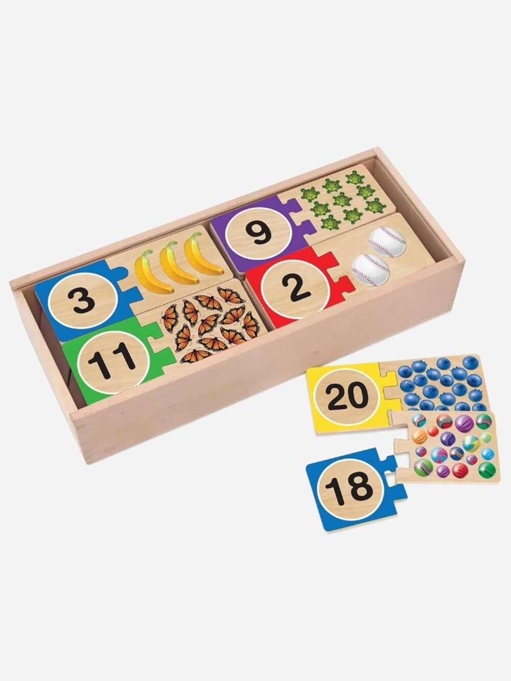 Self-Correcting Wooden Number Puzzles with Storage Box 40 pcs